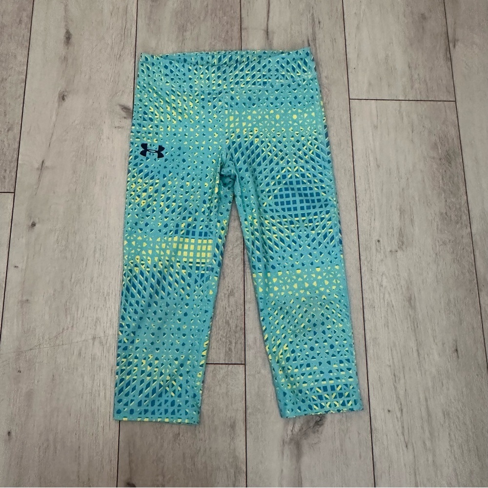 Under Armour Kids' Teal and Yellow Patterned Athletic workout Leggings